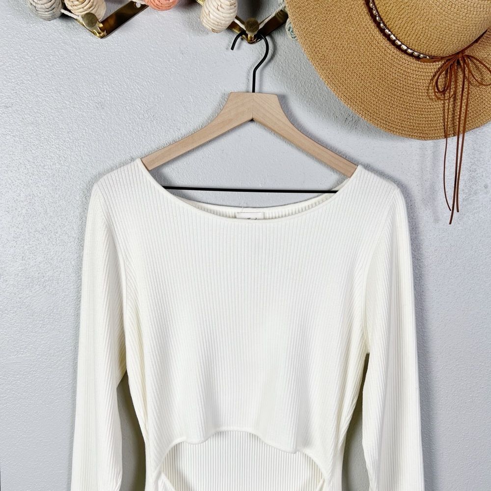 NWT Aritzia Wilfred Cutout Knit Long Sleeve Mini Dress in Light Birch Size XL - Picture 3 of 8
